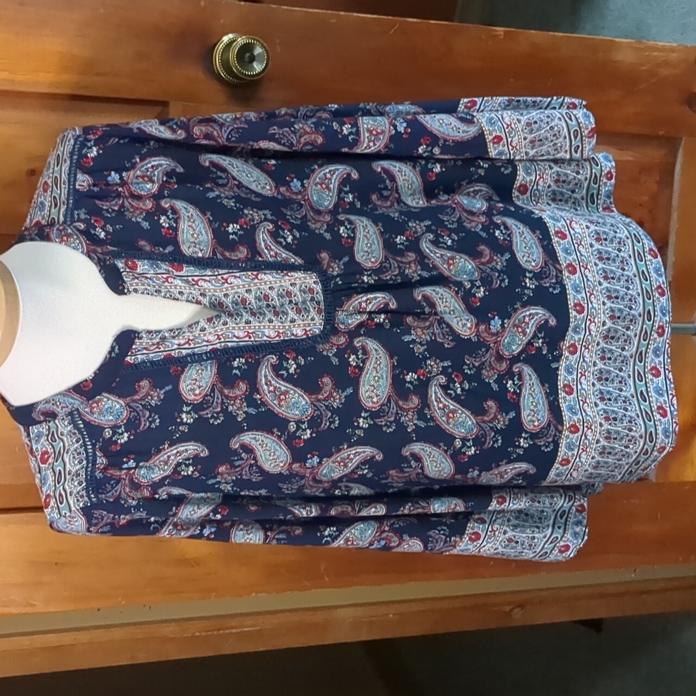 WEEKEND SUZANNE BETRO* boho size 4x blouse navy red white burgundy, detail